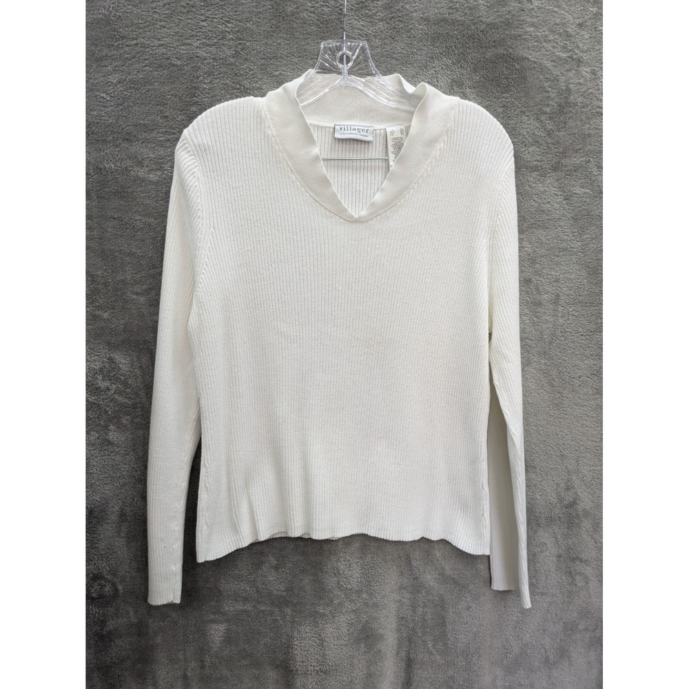 Ribbed Knit Sweater Top Women's‎ XL Vneck Preppy Casual